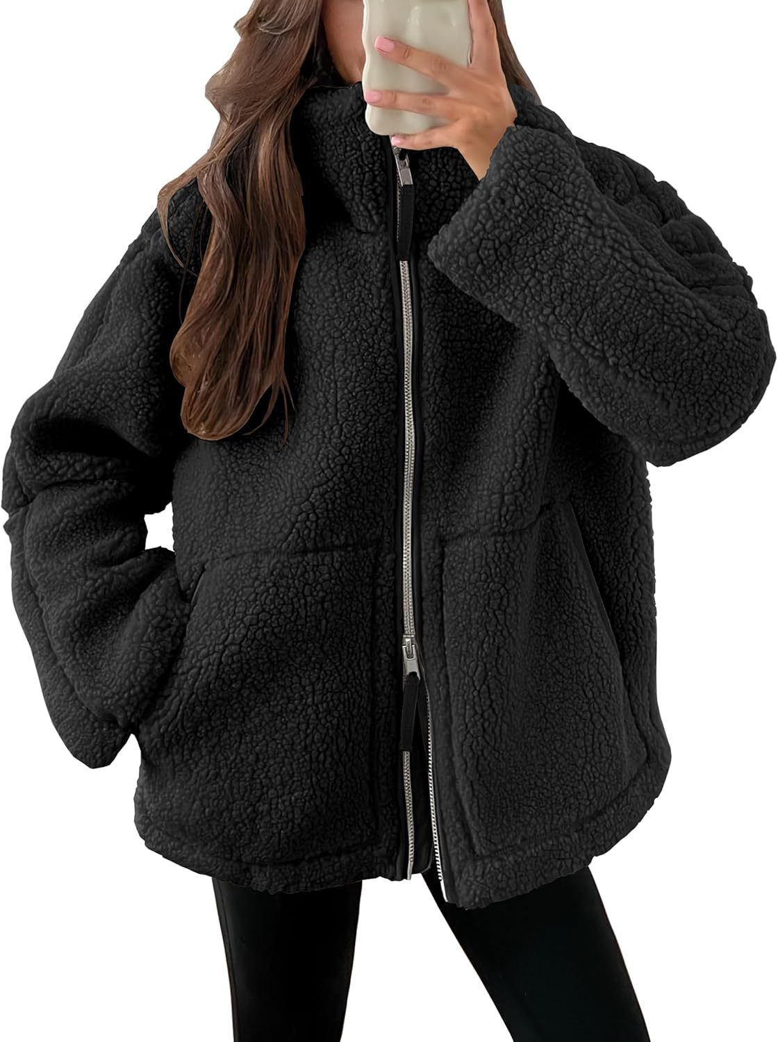 Manteau élégant d'hiver à col avec fermeture éclair et poches