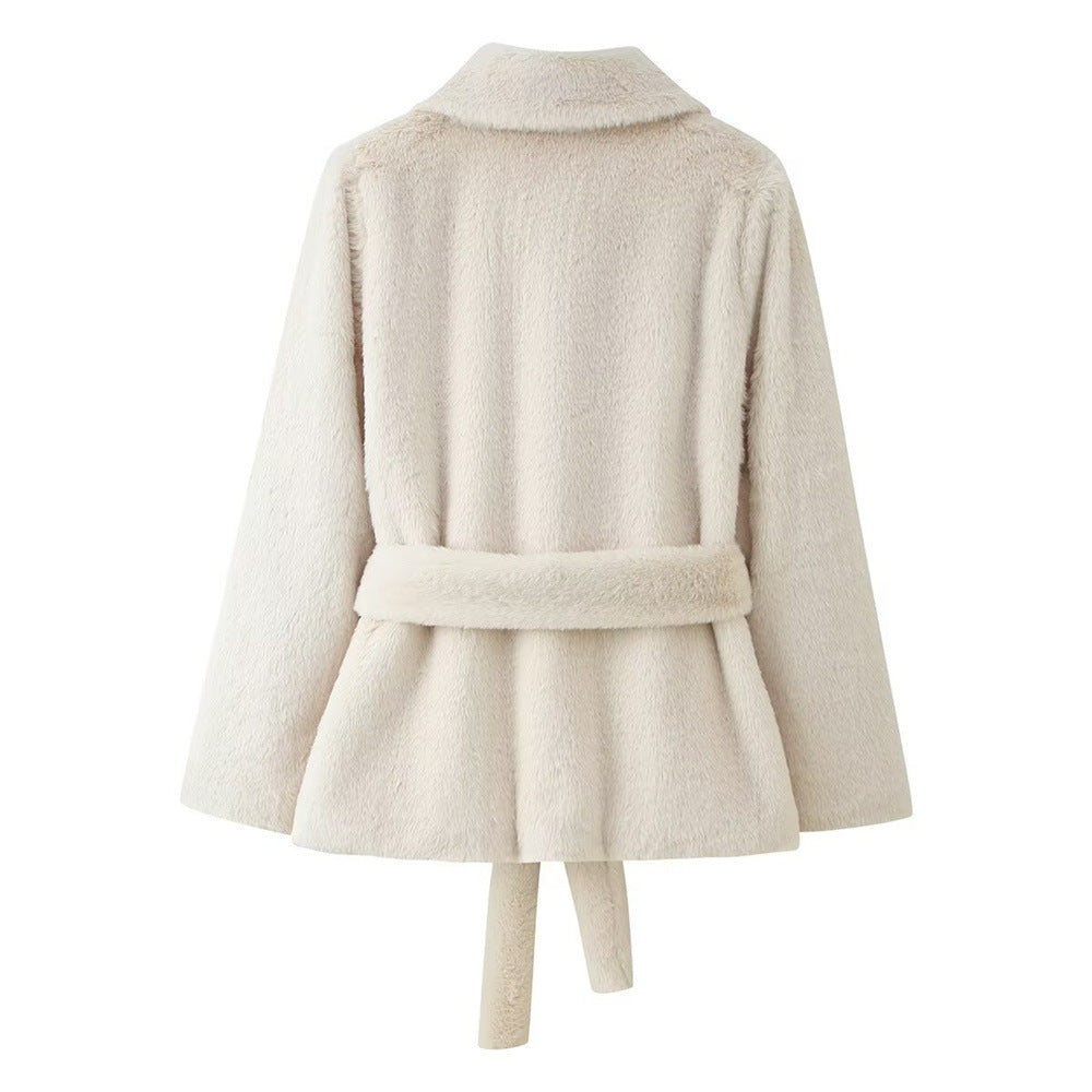 Manteau en fausse fourrure slim-fit décontracté pour femmes avec col tailleur