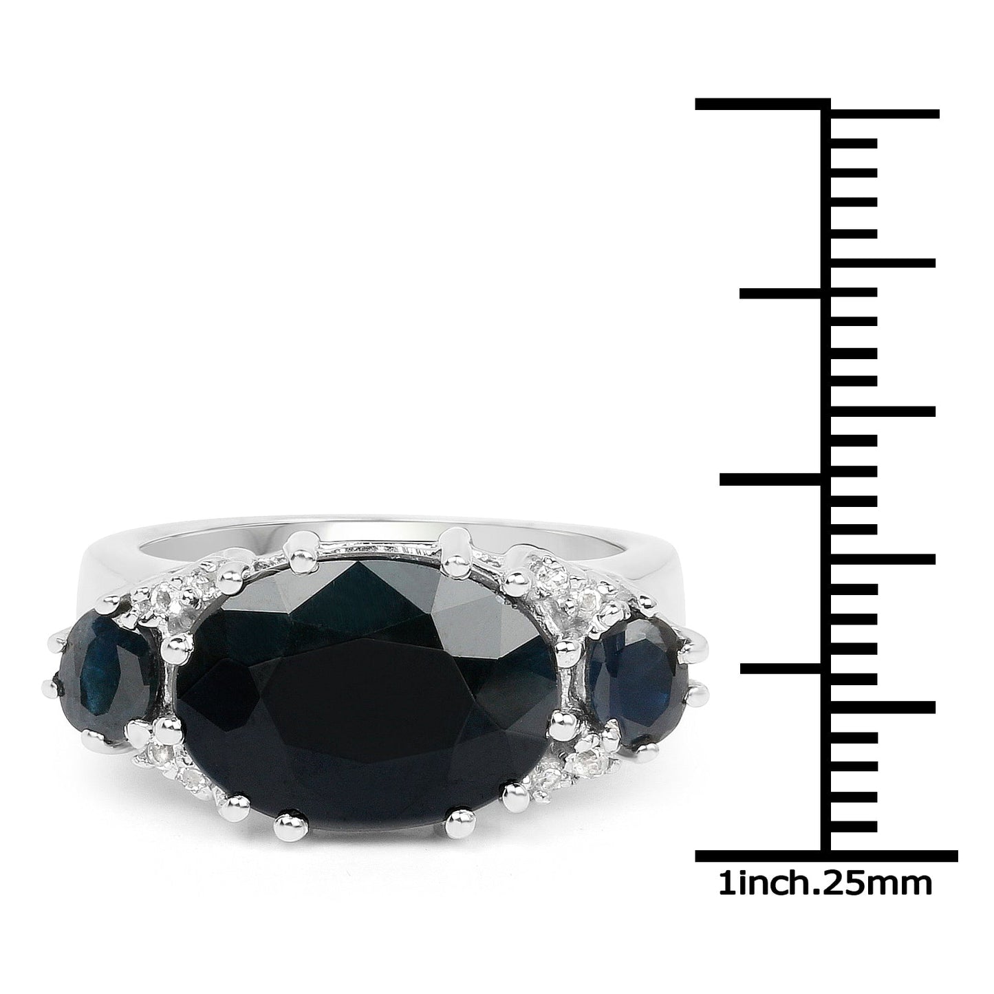 Bague en argent sterling avec saphir noir de 8,62 carats et topaze blanche