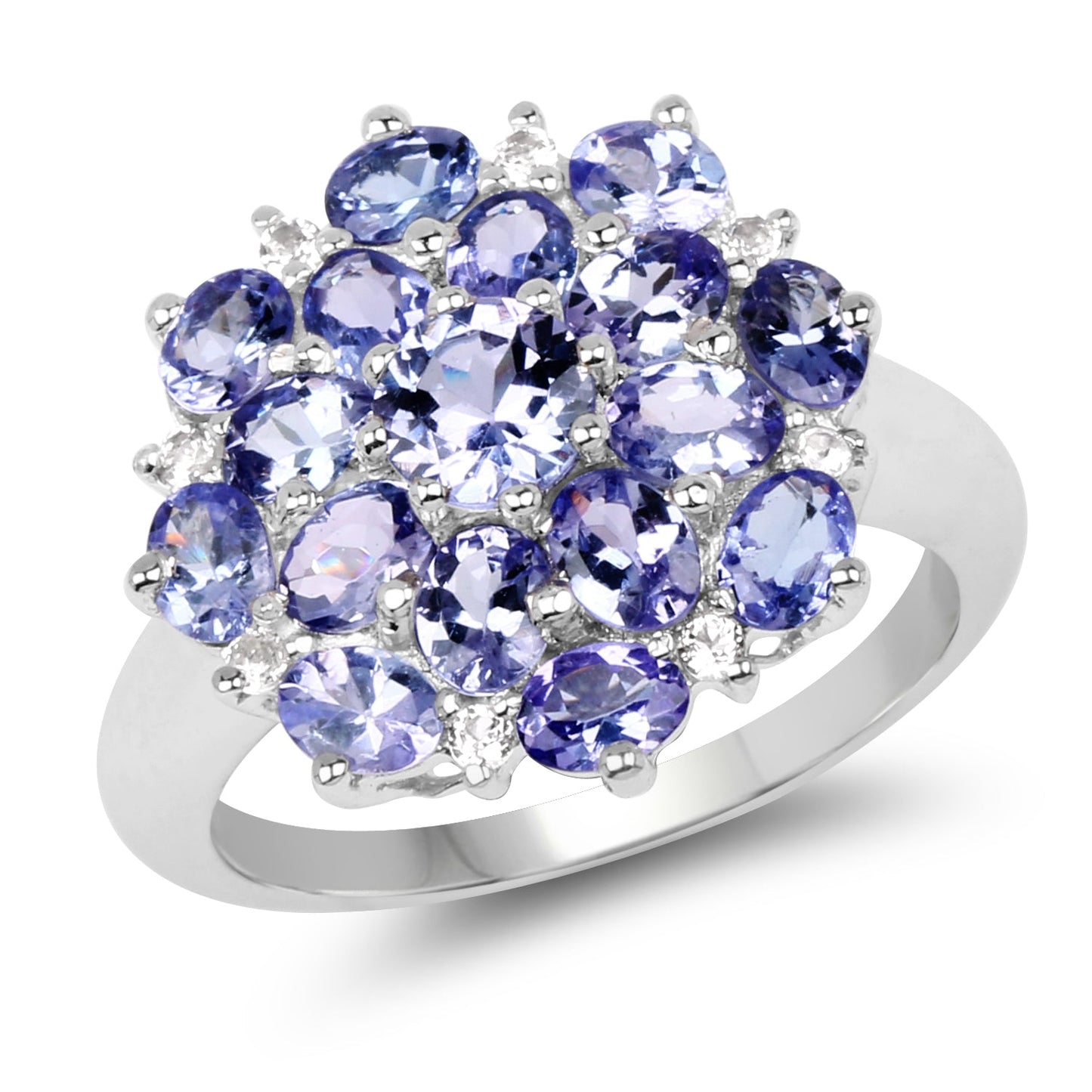 3.37 Carat Genuine Tanzanite and White Topaz Sterling Silver Ring