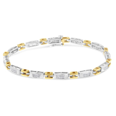 Bracelet en or bicolore 10K avec diamants taille princesse en forme géométrique