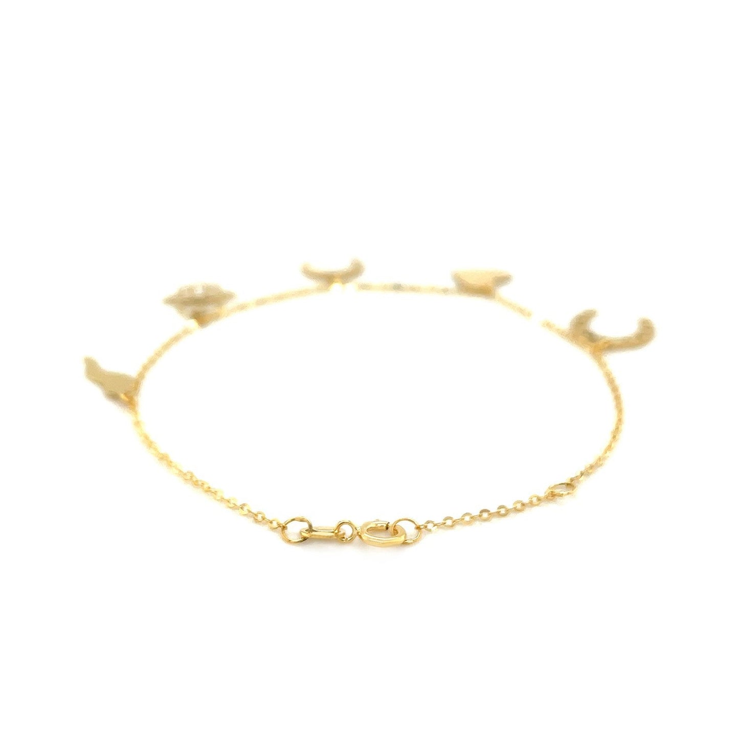 Bracelet en or jaune 14 carats de 7 pouces avec charms polis