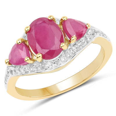 Bague en Argent Sterling Plaquée Or Jaune 14K avec Rubis et Topaze Blanche