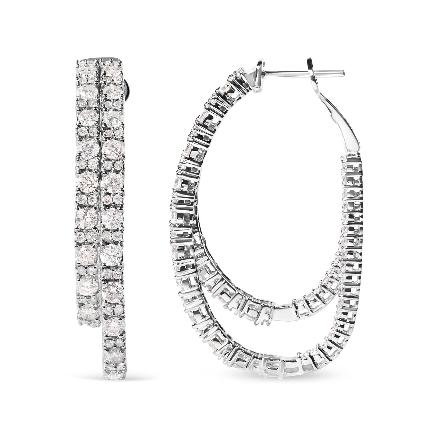 Boucles d'oreilles asymétriques à double anneau en diamant en or blanc 14K