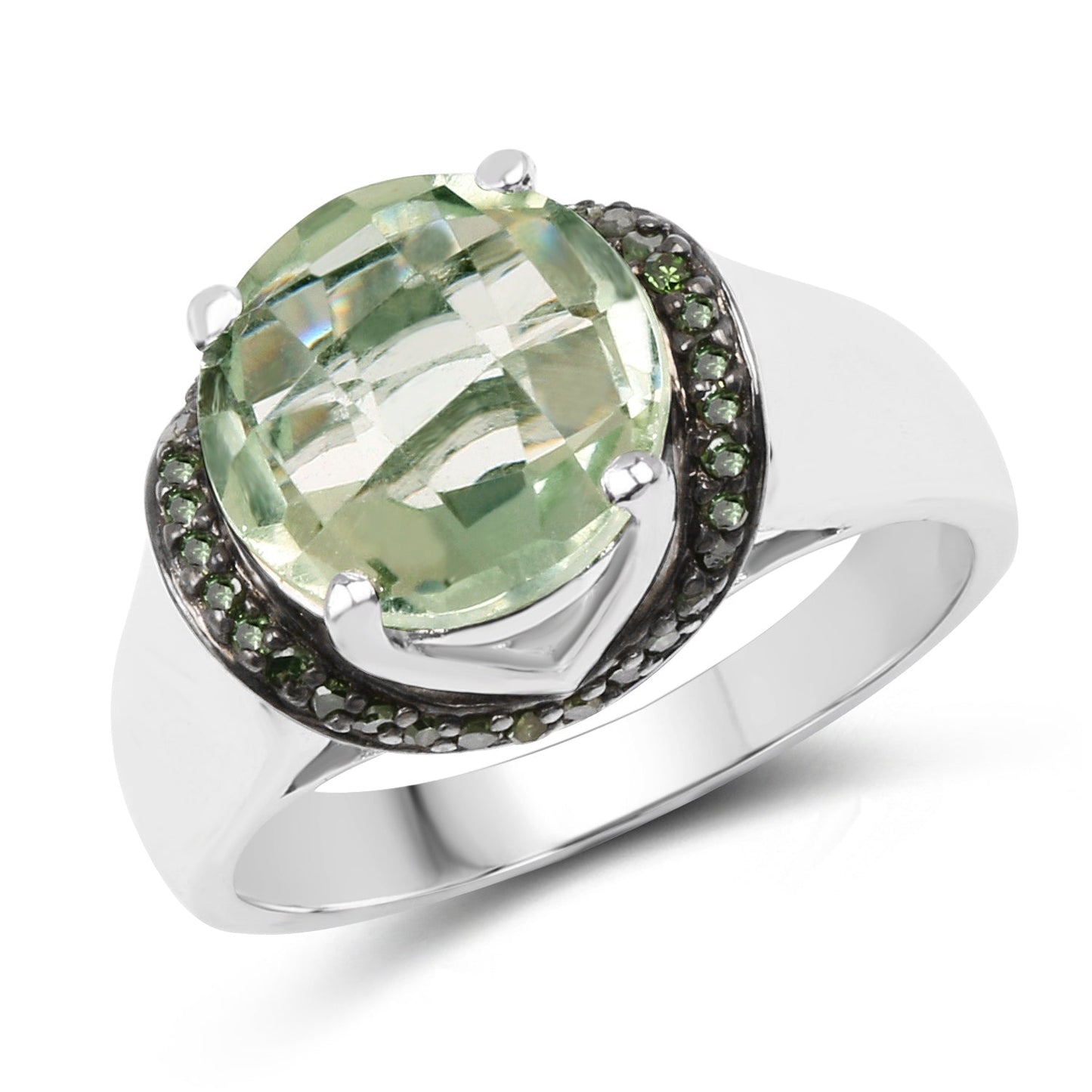 Anillo de Plata Esterlina con Amatista Verde y Diamantes de 3.95 Quilates