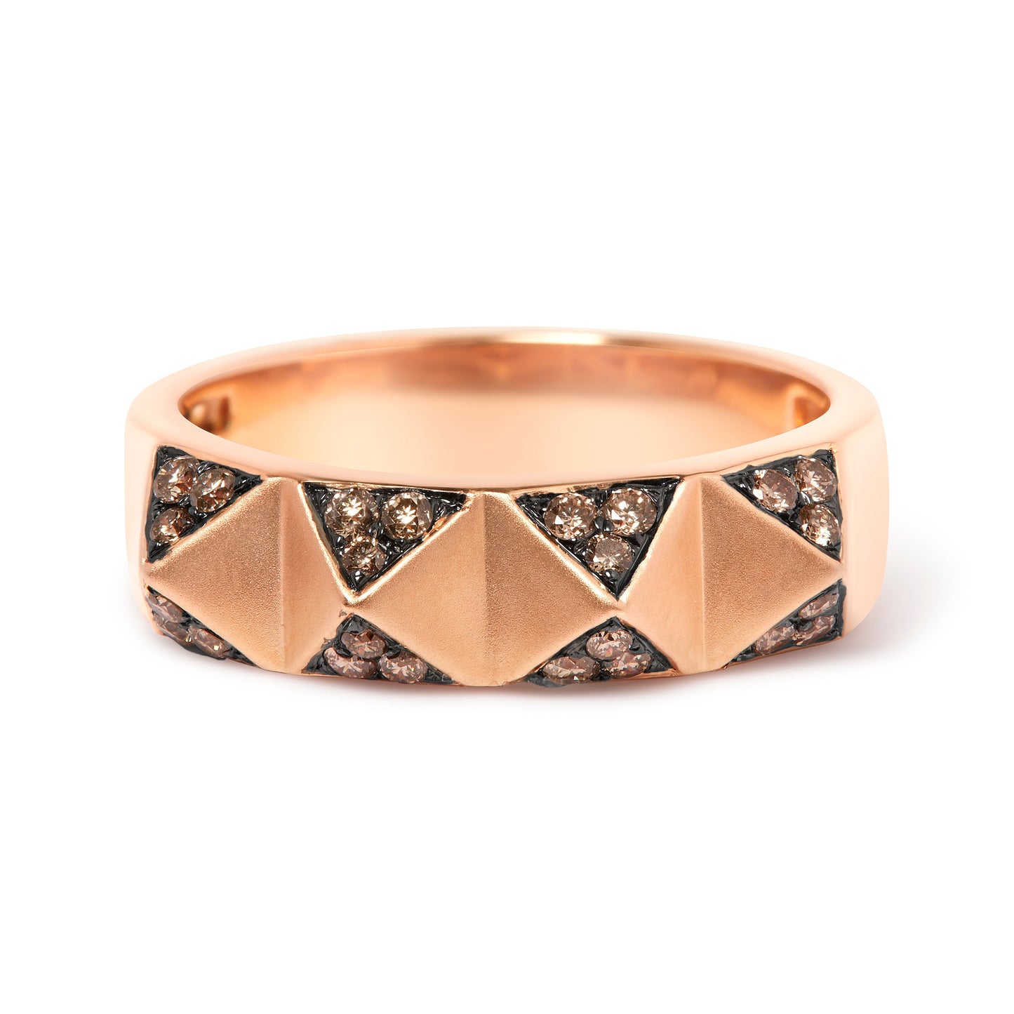 Anillo de banda piramidal de diamantes marrones en oro rosa de 14K - Talla 7