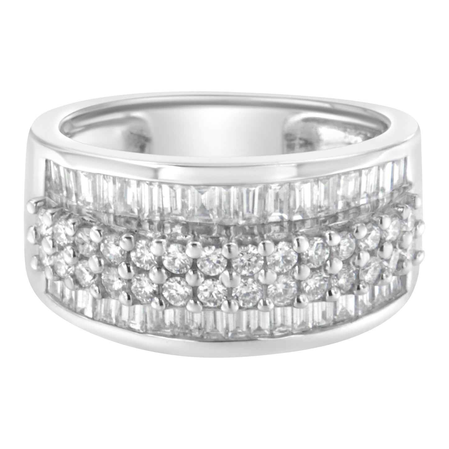 Anillo de Compromiso de Diamantes en Oro Blanco de 14K con Corte Redondo y Baguette
