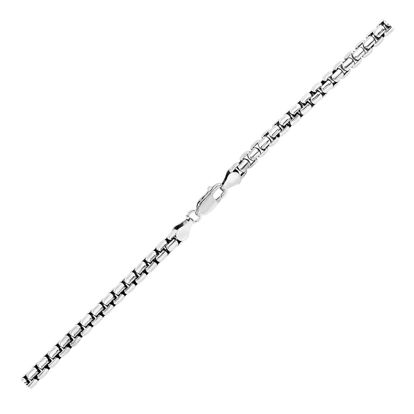 Bracelet en boîte rond en argent sterling plaqué rhodium