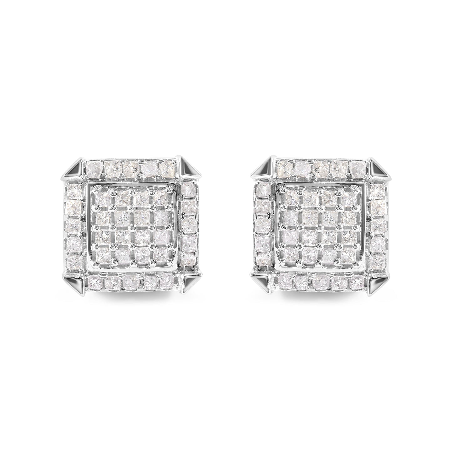 Pendientes de diamantes halo princesa de oro blanco de 10 quilates