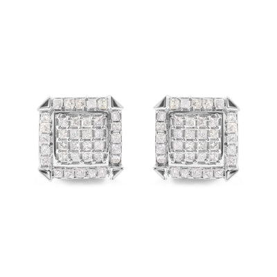 10K White Gold Princess Diamond Halo Stud Earrings