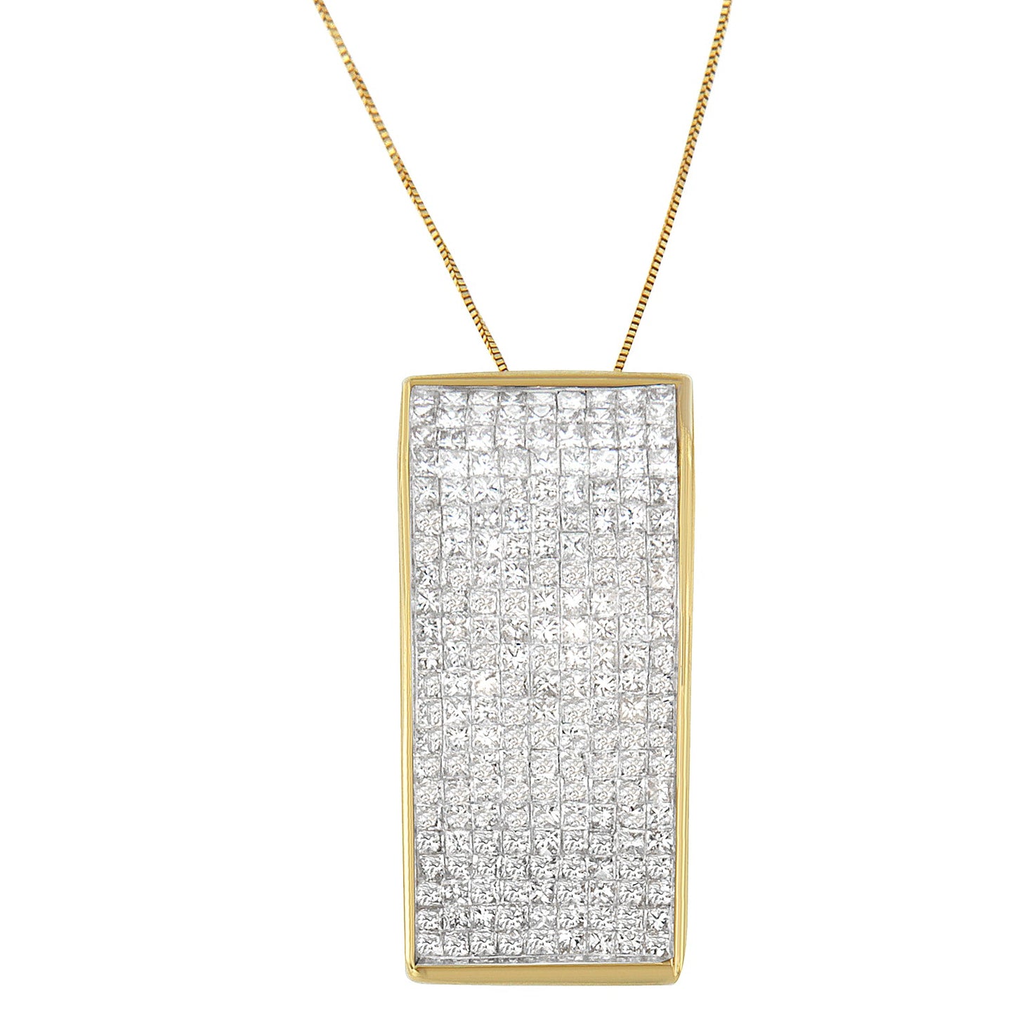 Collar de Pendiente de Bloque de Diamante Cortado en Princesa de Oro Amarillo de 14K