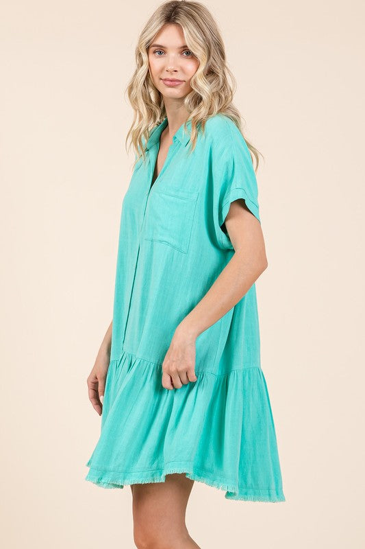 Summer Linen Blend Button Down Mini Dress for Women