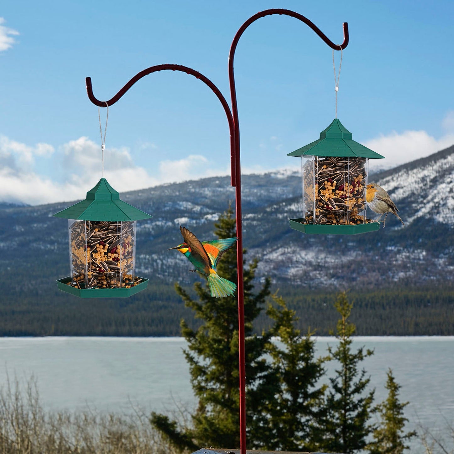 Comedero para Aves Silvestres en Forma de Gazebo Colgante con Gran Capacidad