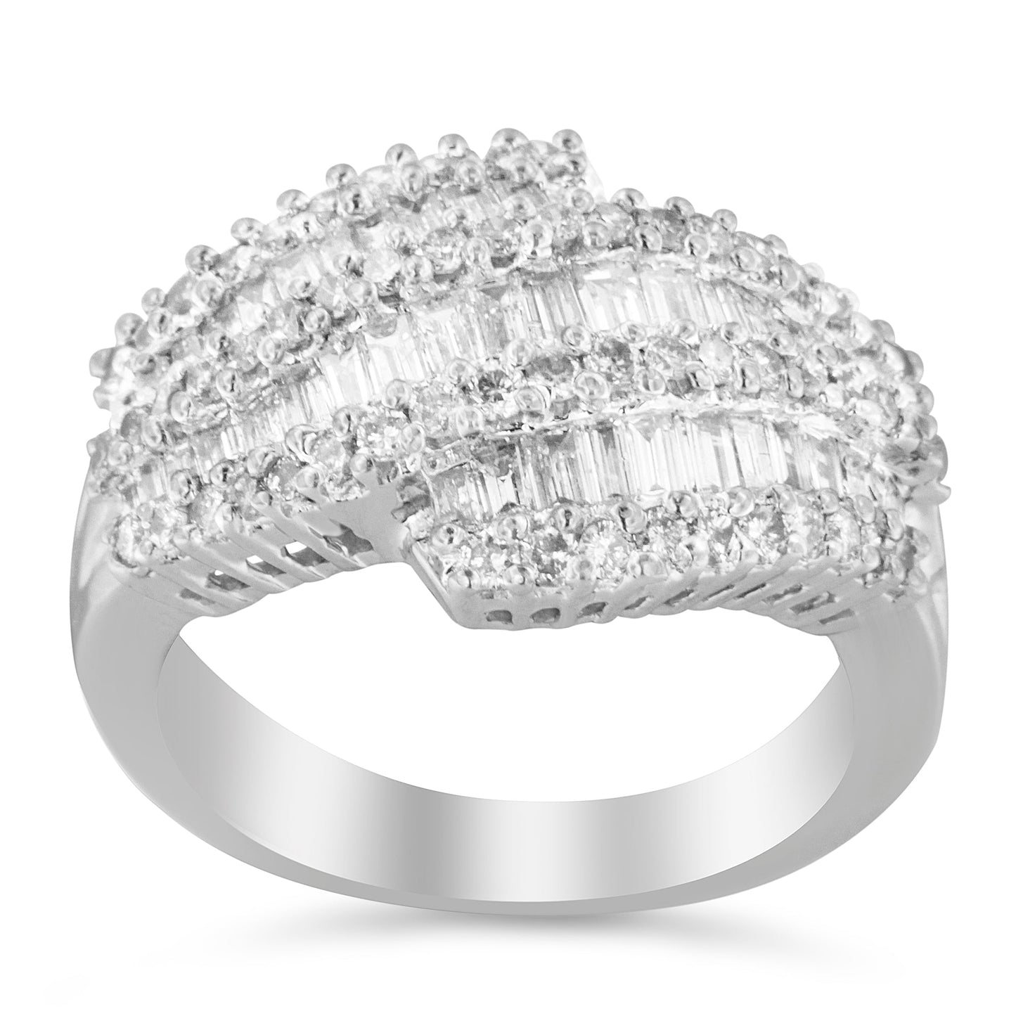 Anillo de cóctel de diamantes de oro blanco de 14K - Talla 6-1/2
