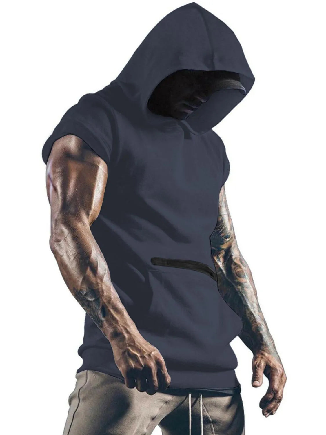 Tank con capucha y bolsillo canguro para hombres de tallas grandes
