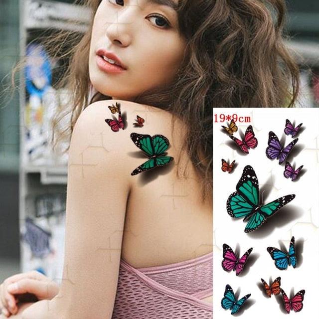 Elegante Calcomanía de Tatuaje Temporal Impermeable de Mariposa 3D