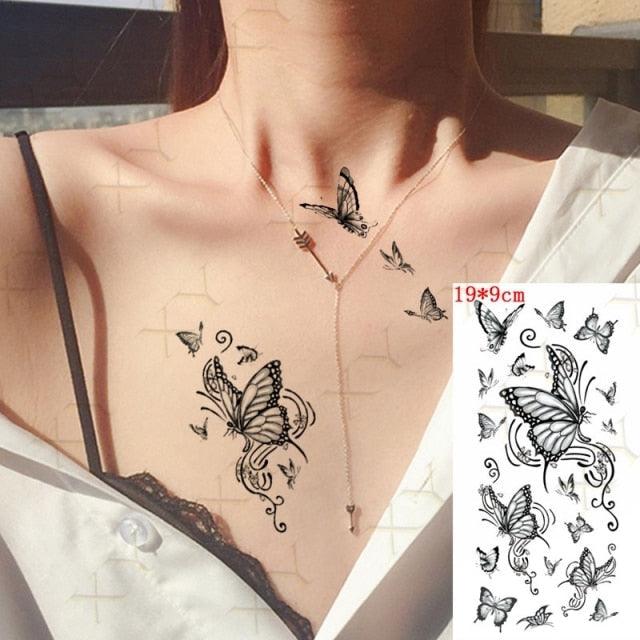 Elegante Calcomanía de Tatuaje Temporal Impermeable de Mariposa 3D