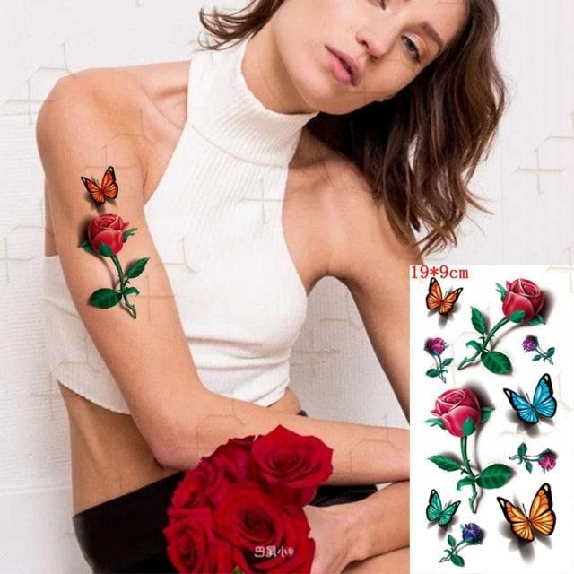 Elegante Calcomanía de Tatuaje Temporal Impermeable de Mariposa 3D