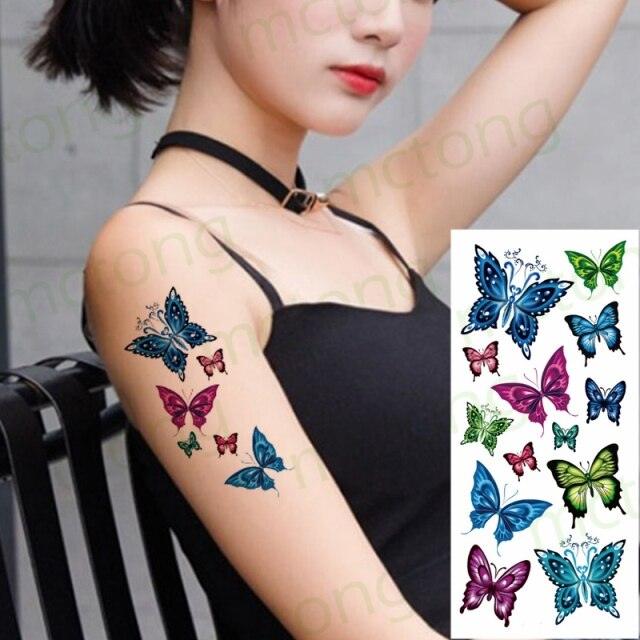 Elegante Calcomanía de Tatuaje Temporal Impermeable de Mariposa 3D