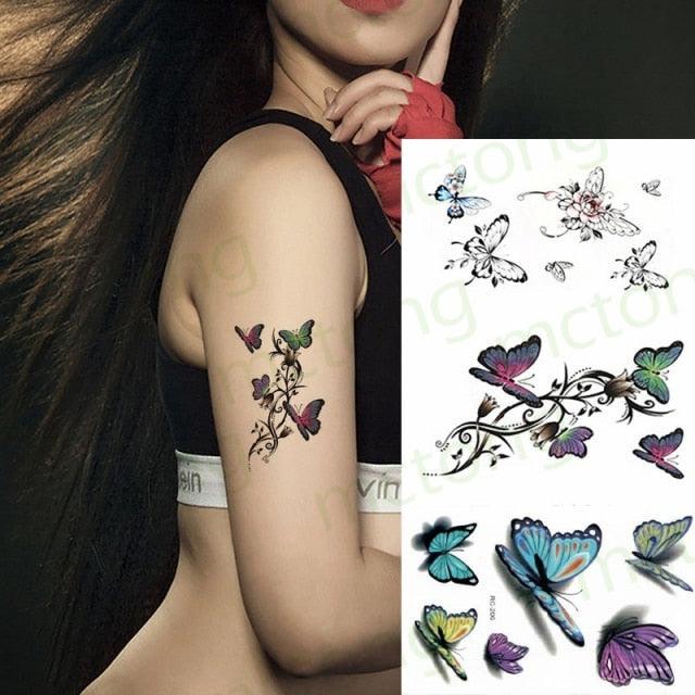 Elegante Calcomanía de Tatuaje Temporal Impermeable de Mariposa 3D