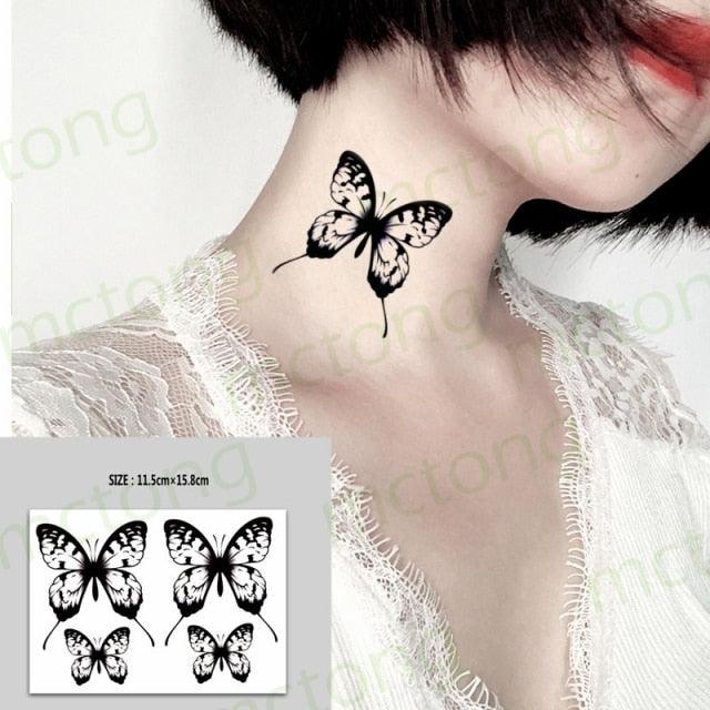 Elegante Calcomanía de Tatuaje Temporal Impermeable de Mariposa 3D
