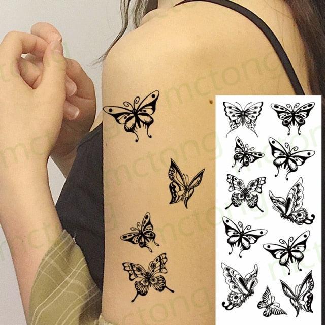 Elegante Calcomanía de Tatuaje Temporal Impermeable de Mariposa 3D