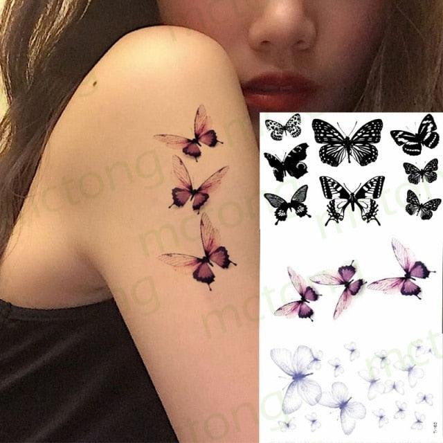 Elegante Calcomanía de Tatuaje Temporal Impermeable de Mariposa 3D