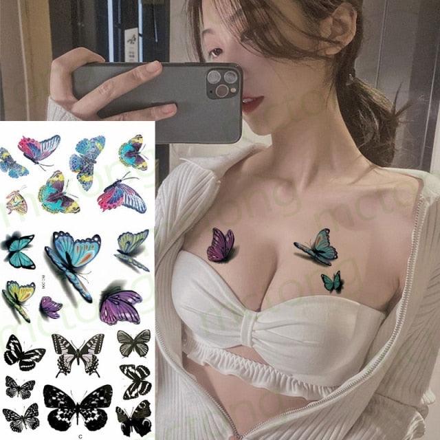 Elegante Calcomanía de Tatuaje Temporal Impermeable de Mariposa 3D