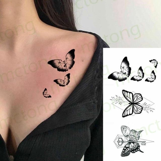 Elegante Calcomanía de Tatuaje Temporal Impermeable de Mariposa 3D