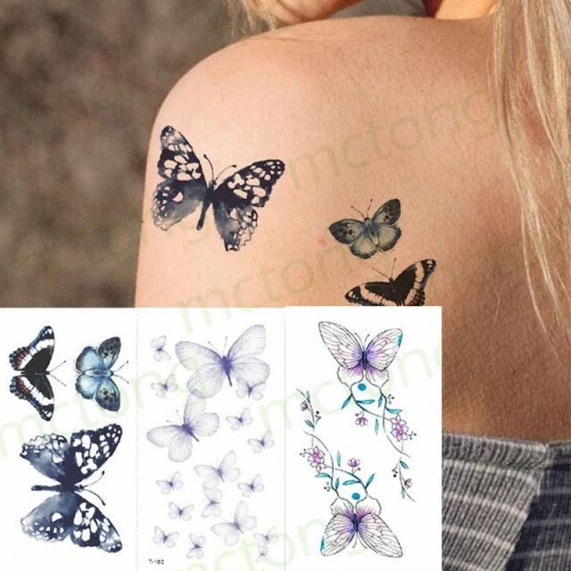 Elegante Calcomanía de Tatuaje Temporal Impermeable de Mariposa 3D