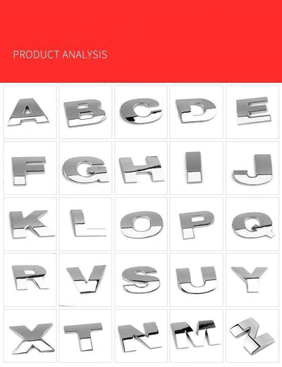 Autocollants en métal 3D personnalisables - Alphabet premium