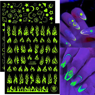 Calcomanías de Arte de Uñas 3D - Diseños de Mariposas y Estrellas que Brillan en la Oscuridad