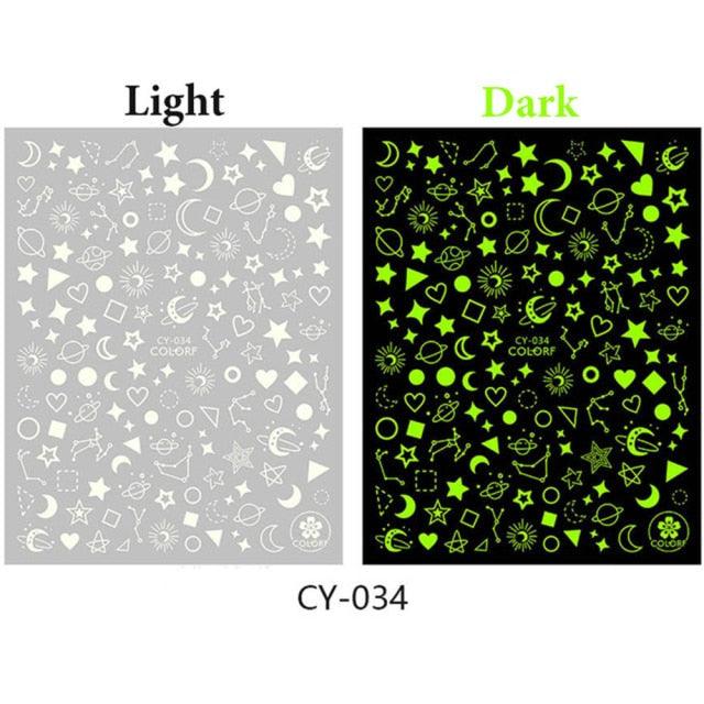 3D Nail Art Stickers - Glow in the Dark Butterfly & Star Designs