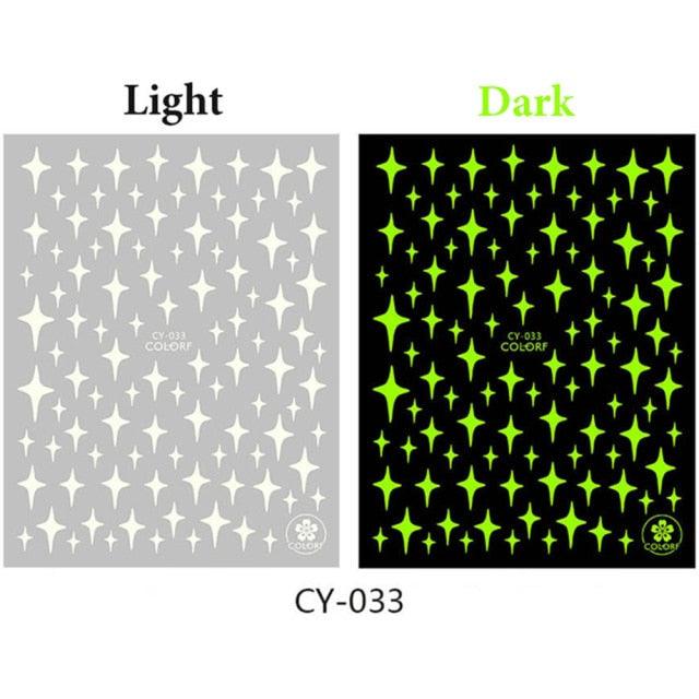 3D Nail Art Stickers - Glow in the Dark Butterfly & Star Designs