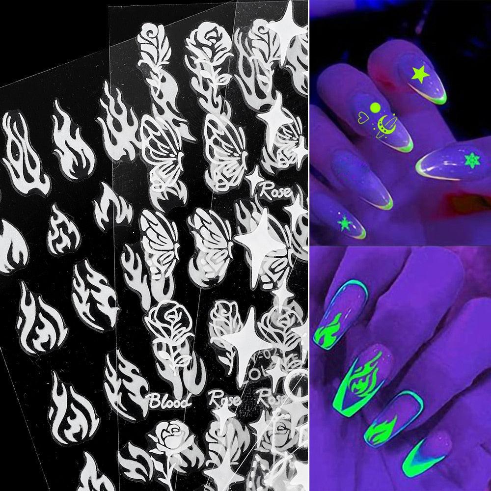 3D Nail Art Stickers - Glow in the Dark Butterfly & Star Designs