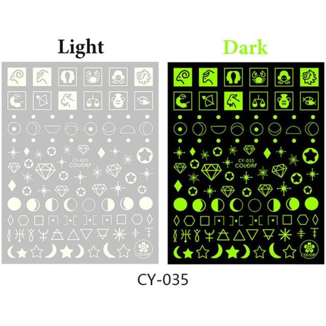 3D Nail Art Stickers - Glow in the Dark Butterfly & Star Designs