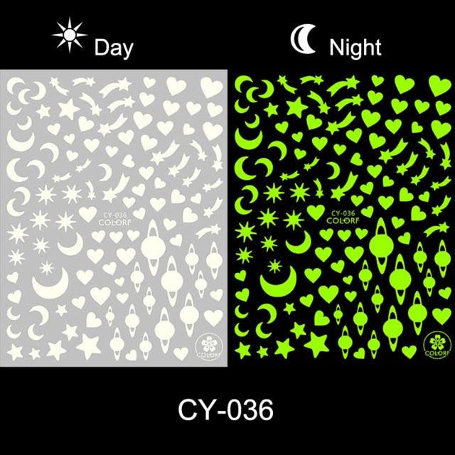 3D Nail Art Stickers - Glow in the Dark Butterfly & Star Designs