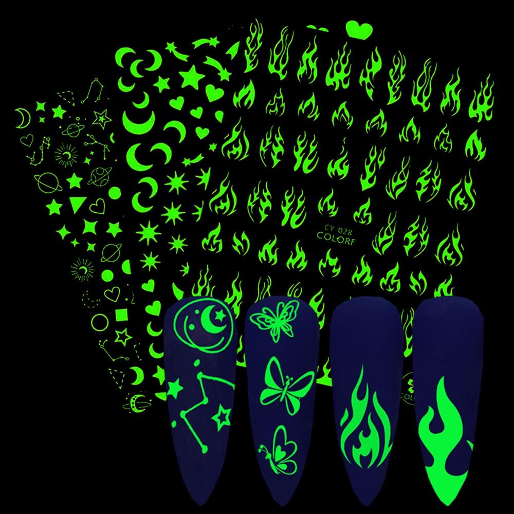 3D Nail Art Stickers - Glow in the Dark Butterfly & Star Designs