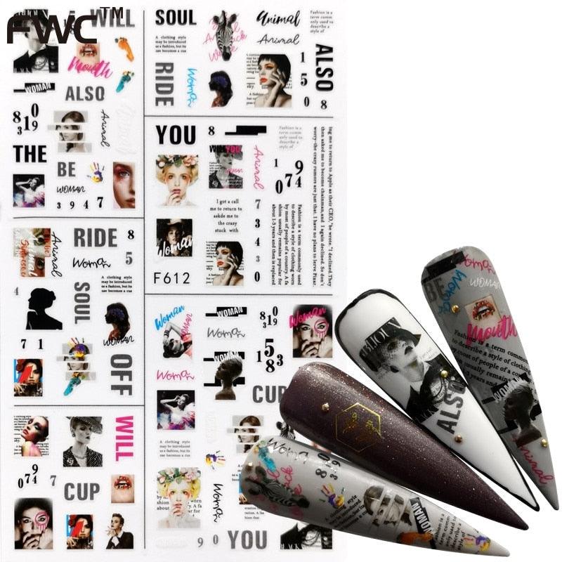 Elegant 3D Black Russia Letter Nail Art Stickers with Flamingo Design - Self-Adhesive Decals for Stunning Manicures - Korvel