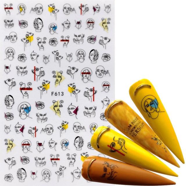 Elegant 3D Black Russia Letter Nail Art Stickers with Flamingo Design - Self-Adhesive Decals for Stunning Manicures - Korvel