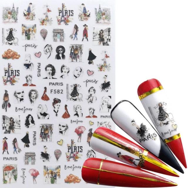 Elegant 3D Black Russia Letter Nail Art Stickers with Flamingo Design - Self-Adhesive Decals for Stunning Manicures - Korvel