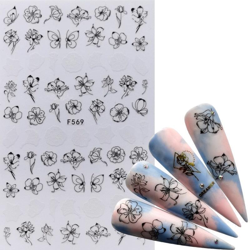 Elegant 3D Black Russia Letter Nail Art Stickers with Flamingo Design - Self-Adhesive Decals for Stunning Manicures - Korvel