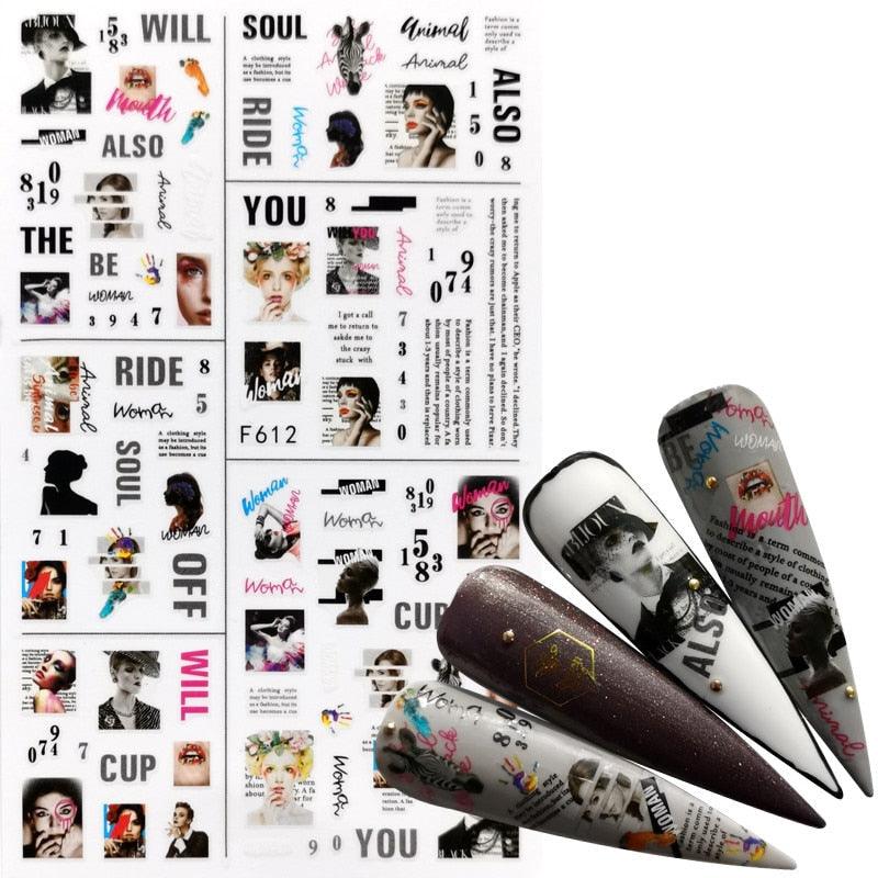 Elegant 3D Black Russia Letter Nail Art Stickers with Flamingo Design - Self-Adhesive Decals for Stunning Manicures - Korvel