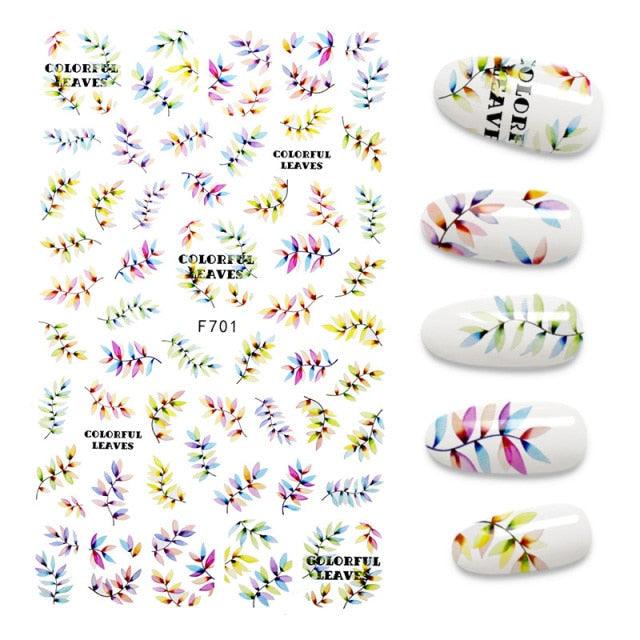 Calcomanías de Uñas 3D - Diseño de Hojas, Mariposas y Corazones