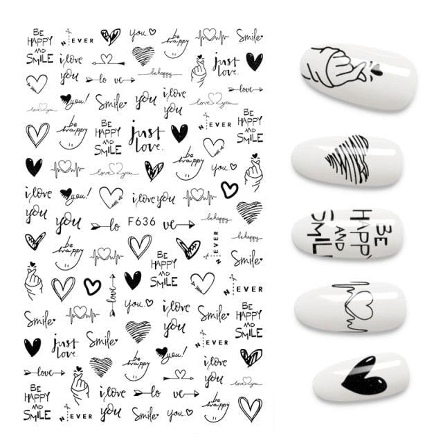 Calcomanías de Uñas 3D - Diseño de Hojas, Mariposas y Corazones