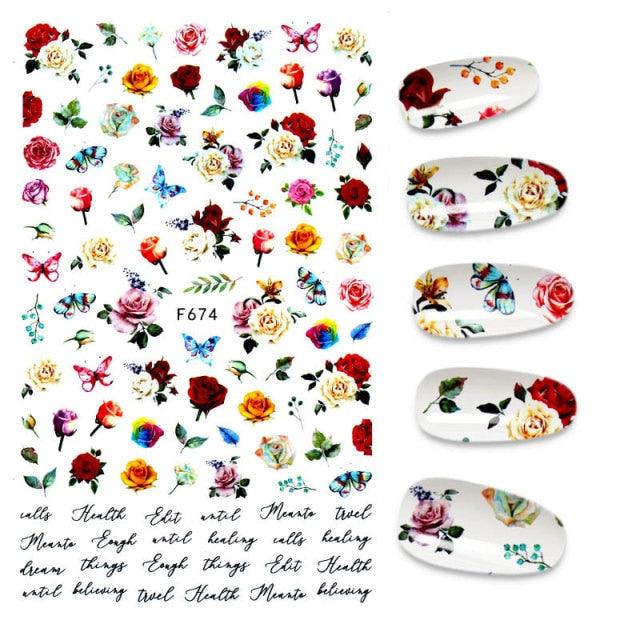 Calcomanías de Uñas 3D - Diseño de Hojas, Mariposas y Corazones