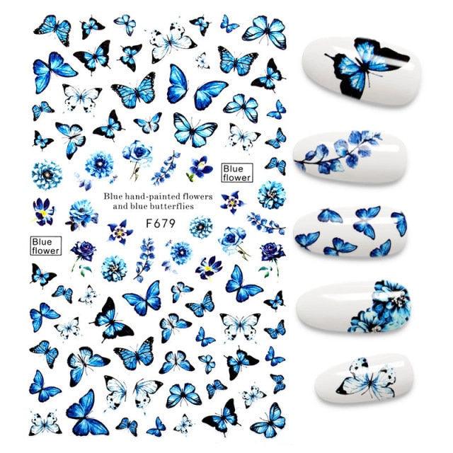 Calcomanías de Uñas 3D - Diseño de Hojas, Mariposas y Corazones
