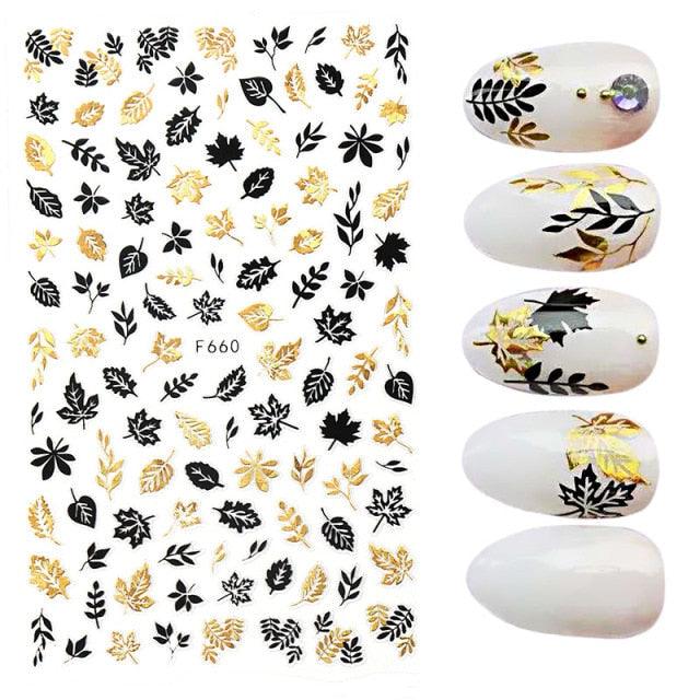 Calcomanías de Uñas 3D - Diseño de Hojas, Mariposas y Corazones
