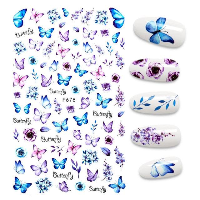 Calcomanías de Uñas 3D - Diseño de Hojas, Mariposas y Corazones