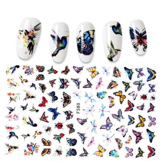 Calcomanías de Uñas 3D - Diseño de Hojas, Mariposas y Corazones